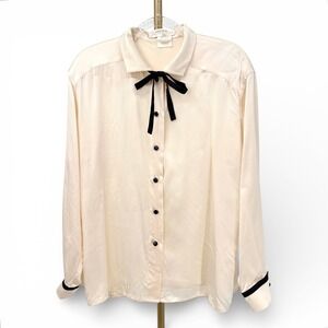 VTG Escada Saks Fifth Avenue Cream 100% Silk Bow Tie Blouse Shirt Sz 42 US 10-12